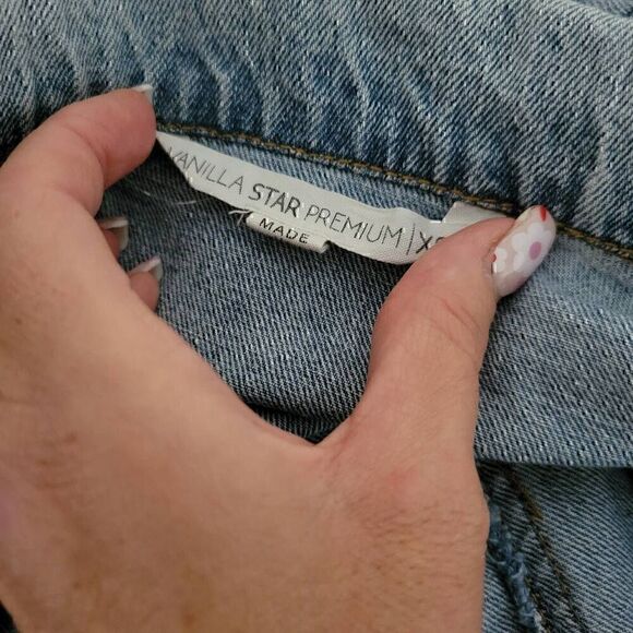Vanilla Star Premium Distressed Ripped Torn Faded Light Blue Denim Jean Jacket - Picture 12 of 15